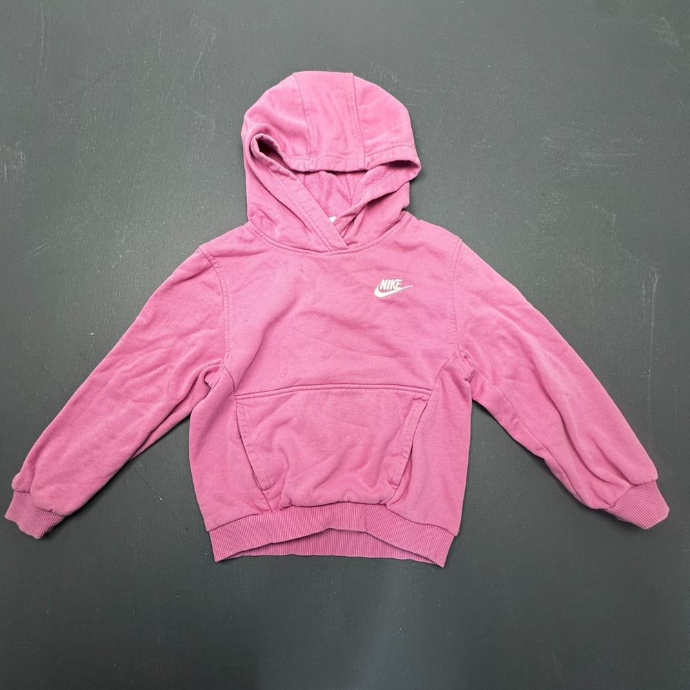 Nike Girls XS Pink Fleece Pullover Hoodie Long Sleeve Kangaroo Pocket Sweatshirt